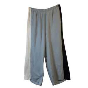 Khangura Capri Pull on Crinkle Pants Colorblock Linen Blend Size Medium